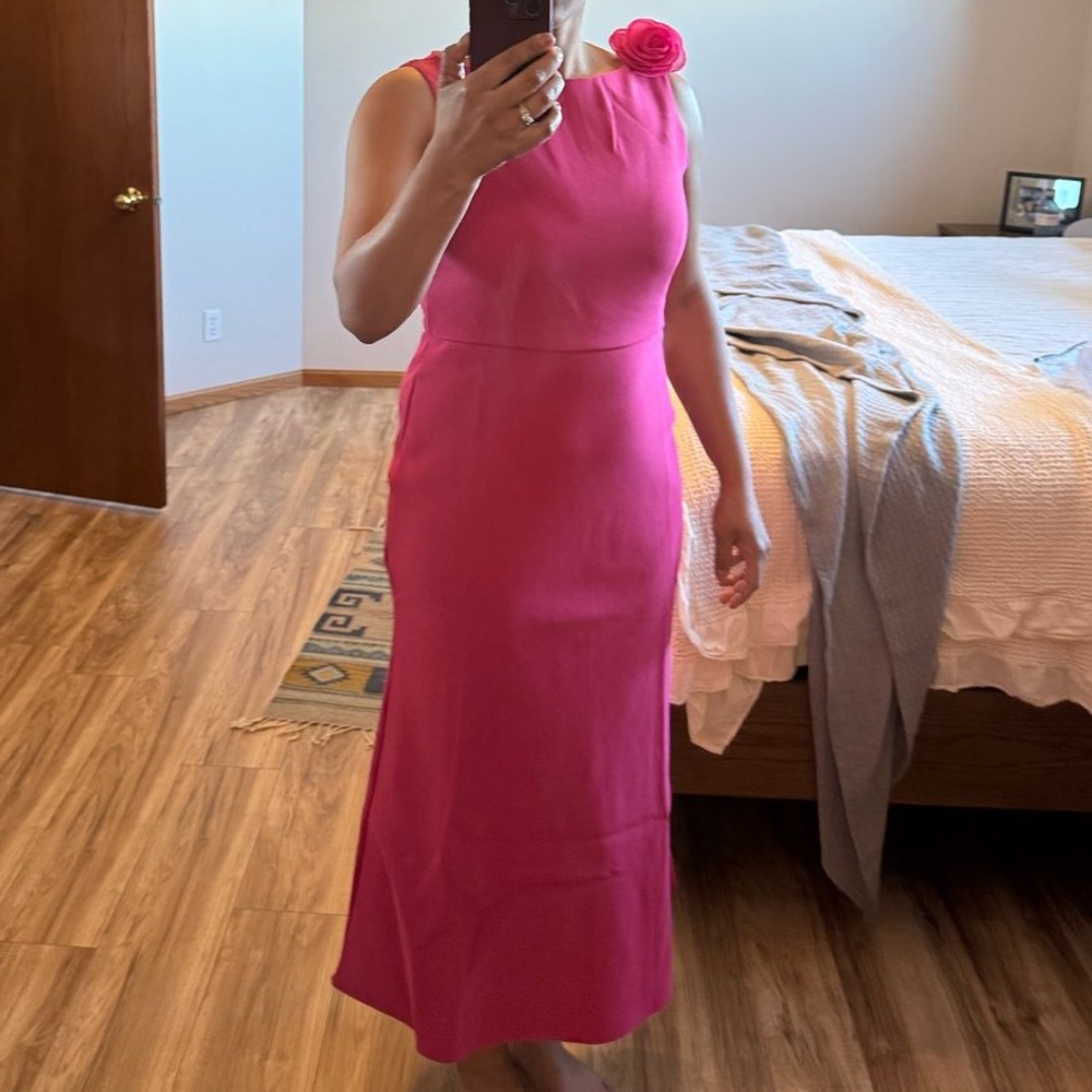 MOTF Fuchsia Midi Dress with Floral Accent